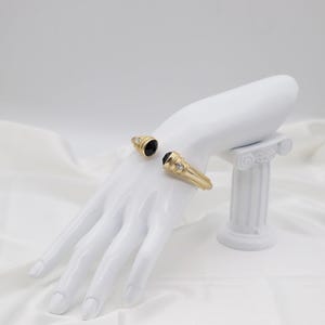 Black Onyx and Gold Hinged Cuff Bracelet