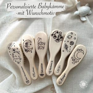Baby Hairbrush Personalized & Hand-Engraved | Gift for Birth/Baby Shower - Wooden Brush, Goat Hair