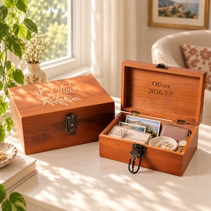 Wooden Storage Box with Lock and Key, Engraved Keepsake Chest for Personal Items, Birthday or Anniversary Gift