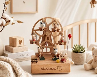 Personalized Wooden Music Box, Custom Baby Music Box, Castle in the Sky Music Box, Nursery Decor, Baby Shower Gift, Birthday Gift for Kids