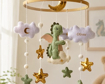Personalisiertes Filz-Mobile, Drachen-Babyzimmer-Deko mit individuellem Namen