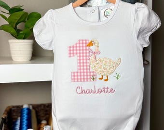 One Silly Goose First Birthday Applique Embroidery Custom Name Romper