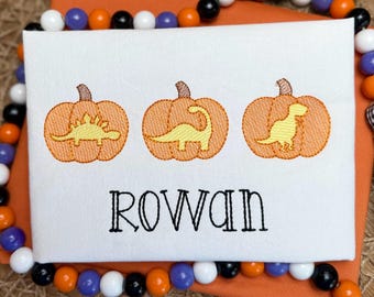 Boy Halloween Dinosaur Pumpkin Carving Embroidery Custom Name Shirt