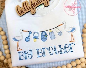 Personalized Big Brother Embroidery Custom Name Shirt Stork Swag Pacifier Bottle Baby Shoe Rattle
