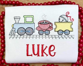Boy Christmas Train Polar Express Embroidery Custom Name Shirt