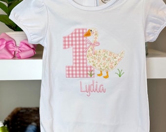 One Silly Goose First Birthday Applique Embroidery Custom Name Romper