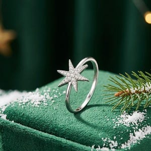 Weihnachtssternring aus Sterlingsilber, Stapelring mit Zirkonia-Nordstern, Weihnachtsgeschenk für Sie, Geschenk für Teenager, Kleinigkeit für den Nikolausstiefel, Größe 7