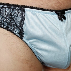 Adult Sissy Lt. Blue Tricot Nylon Bikini Panties with double Layer front - cross dresser