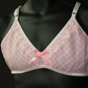 Adult sissy PINK Gingham & Lace  Bra for men - cross dresser - will fit cups from AA To B  Training Bra