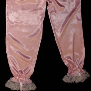 Long Satin Adult Sissy BLOOMER Pants with lace trim Legs - Waist - Color Choice