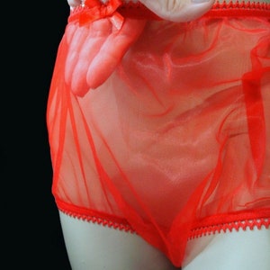 Adult Sissy Red Sheer Nylon Chiffon Full Cover Granny Panties