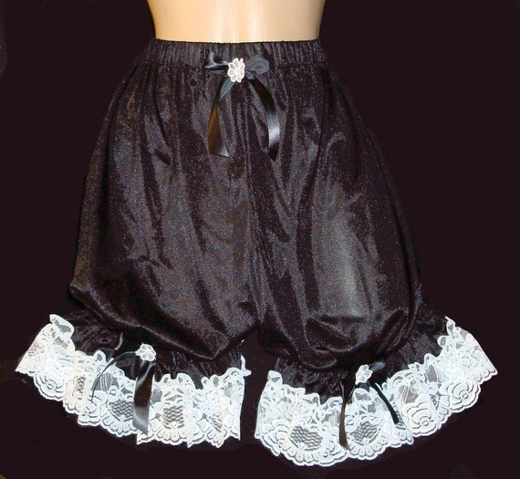 Adult Sissy Baby BLACK Tricot Short Bloomer Panties with Lace