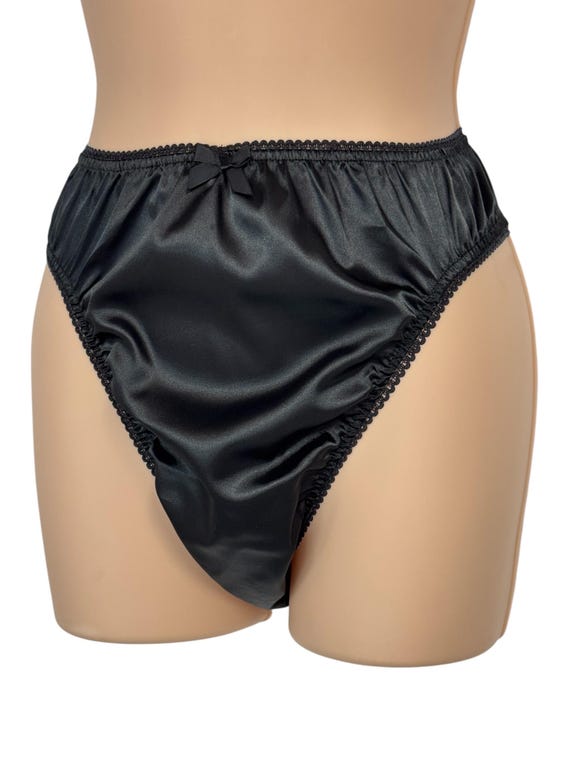BLACK Charmeuse Satin panties Adult Sissy High Leg Beautiful Shiny Silky