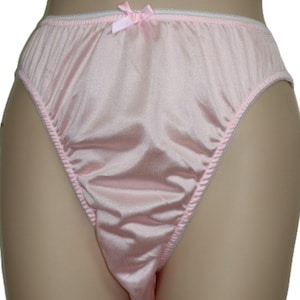 Lt. Pink Adult Sissy High Leg Beautiful Shiny Silky Nylon Tricot Panties seamless crotch