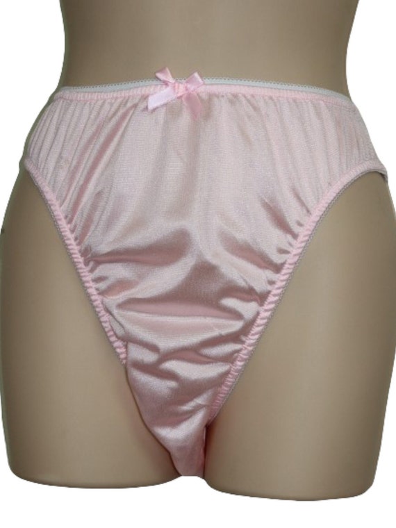 Lt. Pink Adult Sissy High Leg Beautiful Shiny Silky Nylon Tricot Panties seamless crotch