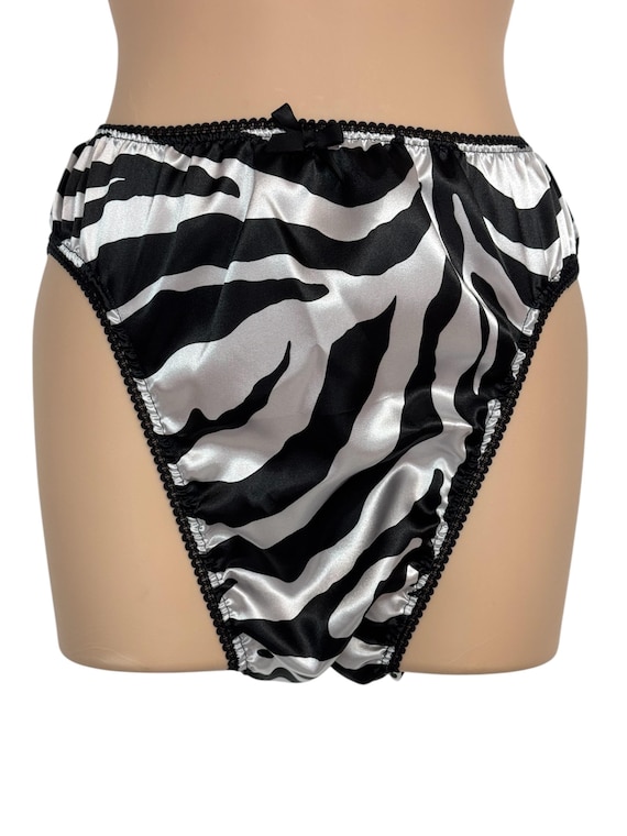 Black and White animal print Charmeuse Satin panties Adult Sissy High Leg