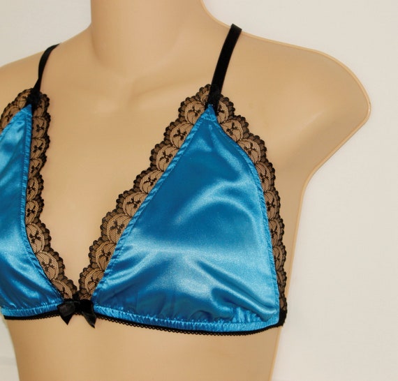 Aqua Halter Bra with Black Lace - training bra