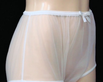 Adult Sissy  WHITE  Sheer Nylon Chiffon Full Cover Granny Panties