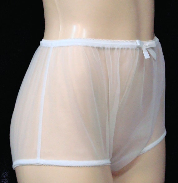 Adult Sissy  WHITE  Sheer Nylon Chiffon Full Cover Granny Panties