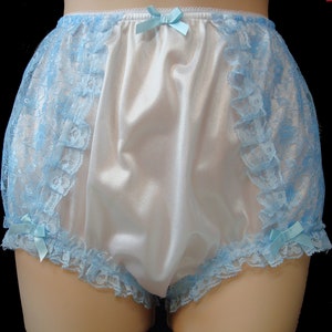 Vintage Style Adult Sissy Tricot & Blue Lace Full Cover Granny Panties - Cross dresser - fetish - ABDL