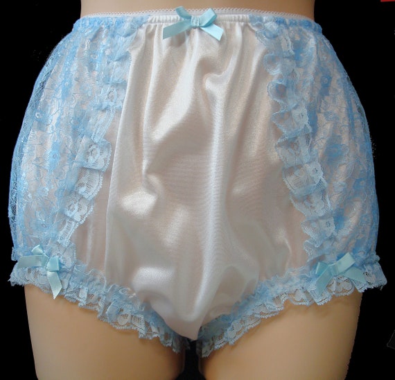 Vintage Style Adult Sissy Tricot & Blue Lace Full Cover Granny Panties - Cross dresser - fetish - ABDL
