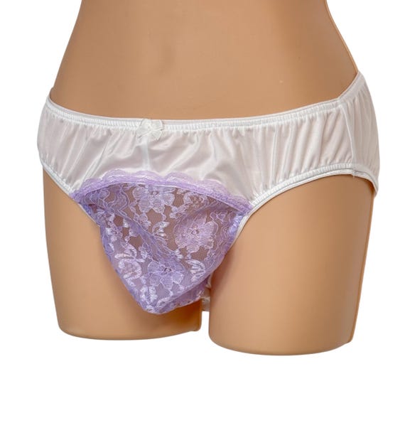 Lilac Bikini Adult Sissy Spandex & Lace Panties for men - Cross Dresser - Sexy Briefs
