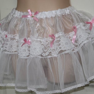 Skirt Petticoat White Ruffle Adult Sissy Vintage inspired Slip Skirt 14 inch Long