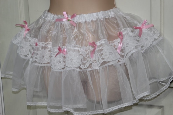 Skirt Petticoat White Ruffle Adult Sissy Vintage inspired Slip Skirt 14 inch Long