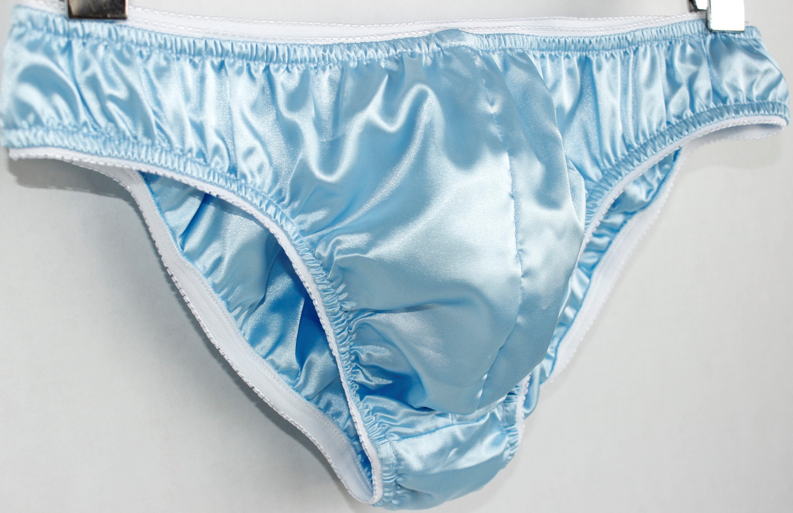 Lt Blue - Adult sissy Low Rise Bikiny Satin Panties Custom made specially  made for men DOUBLE LAYER Satin