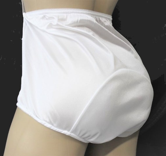 White Nylon Tricot Panties With Very Large Mushroom Double Nylon Gusset  Adult Sissy Retro Vintage Crossdresser 