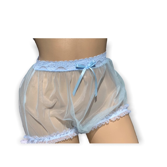 Baby Blue Adult Sissy Baby Nylon Chiffon with Leg lace