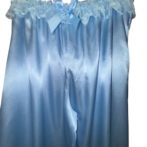 Lt. Blue Long Satin Adult Sissy BLOOMER Pants with lace trim