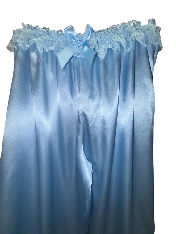 Lt. Blue Long Satin Adult Sissy BLOOMER Pants with lace trim