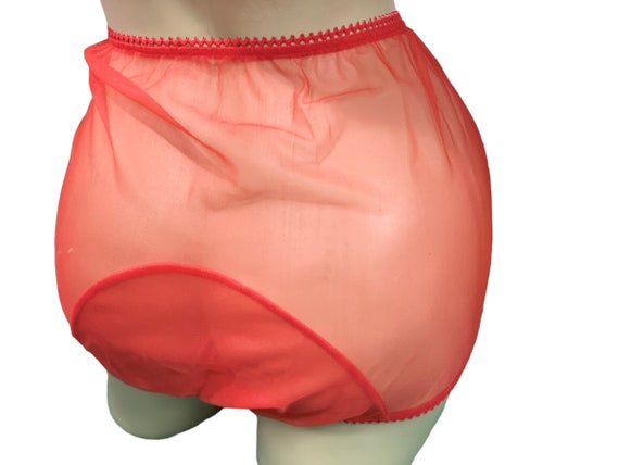 Red Vintage Nylon Chiffon Panties w/ Large Double Mushroom Gusset - nel-jen Adult Sissy