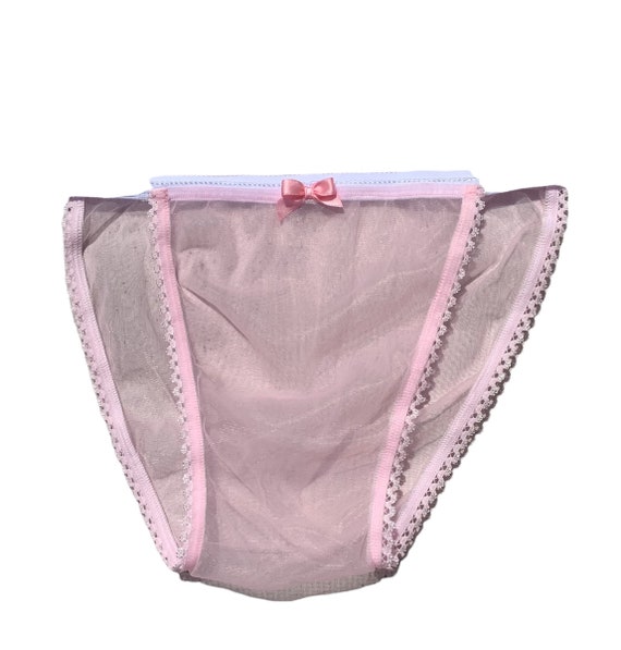 Pink White Nylon Chiffon Tanga Panties