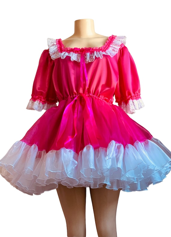 RUFFLES Hot pink XL- Adult SiSsy BaBy Dress - Organza & Pink Satin - Cosplay