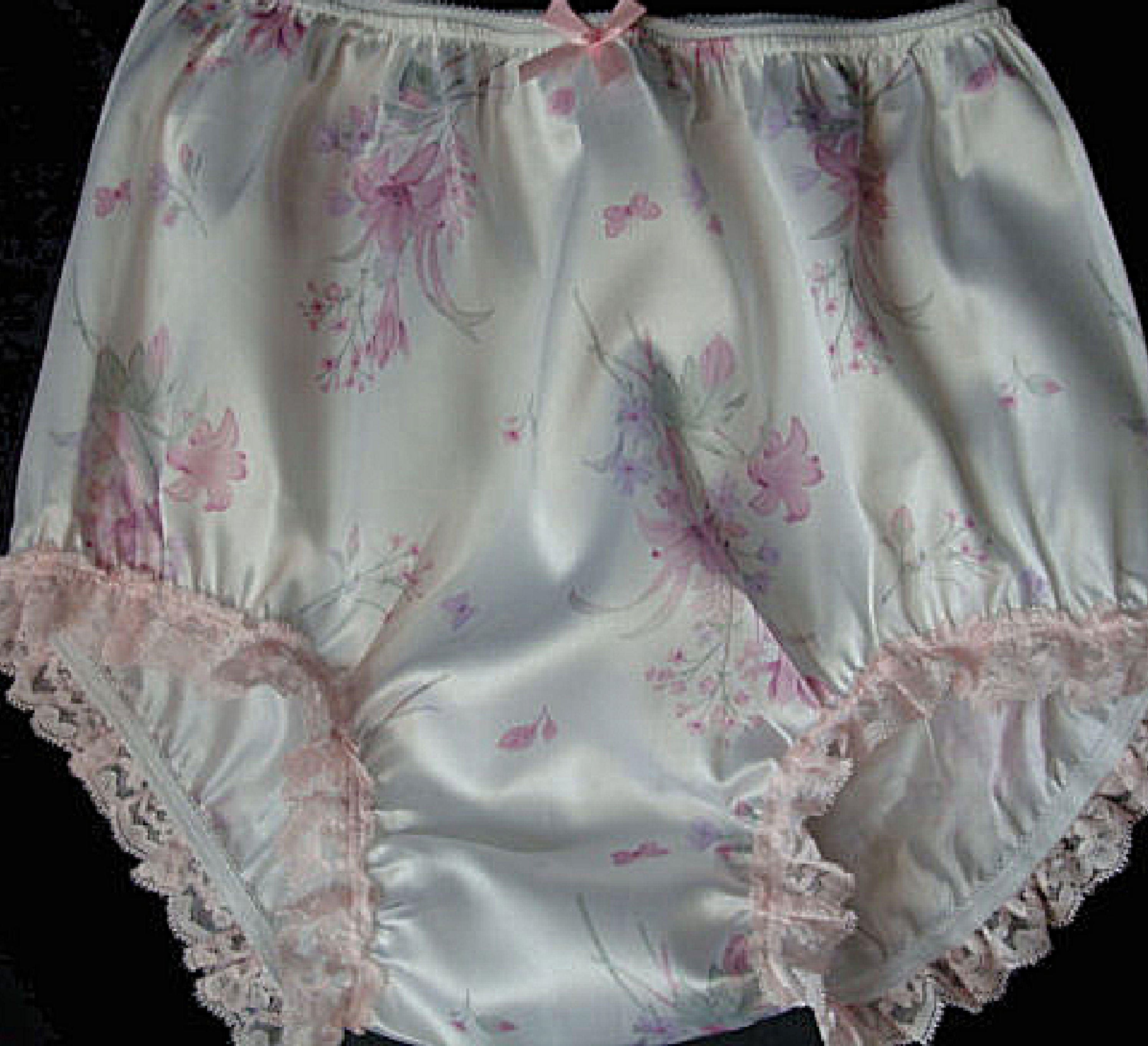 Printed Satin Handmade Sissy High Waist Panties W Leg Lace S 2xl