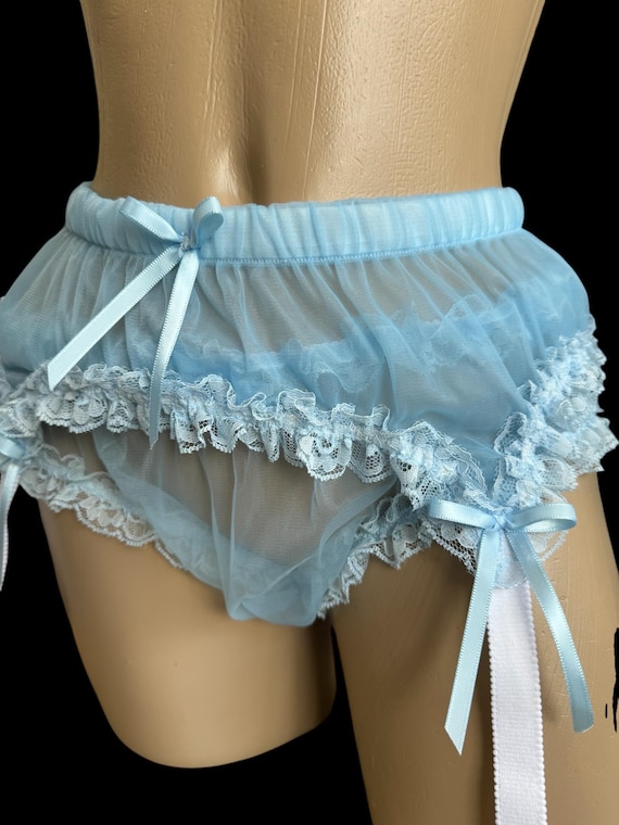 Adult Sissy 4 Strap Sheer Double layer Nylon Chiffon Garter belt - - Adjustable Hook n Eye back closure,