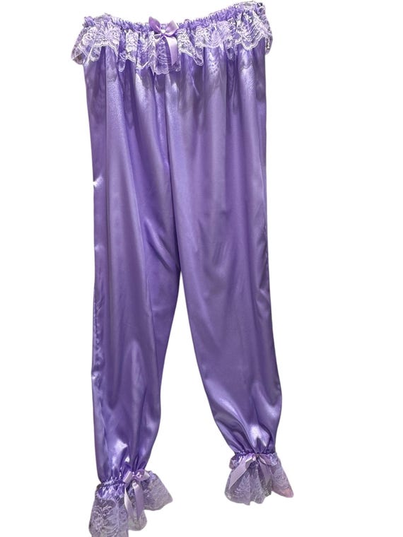 Lavender Long Satin Adult Sissy BLOOMER Pants with lace trim