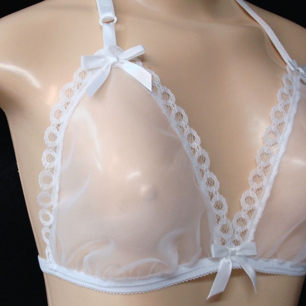 Halter Bra Sheer Nylon Chiffon with Lace