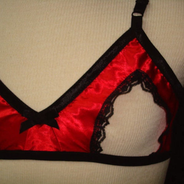 Nel-jen Adult Sissy RED & BLACK Soutien-gorge à bout ouvert - Soutien-gorge d'entraînement croisé pour HOMME