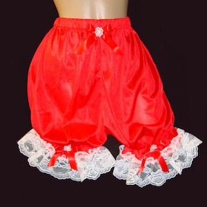 Adult Sissy Baby RED Tricot Short Bloomer Panties with Lace