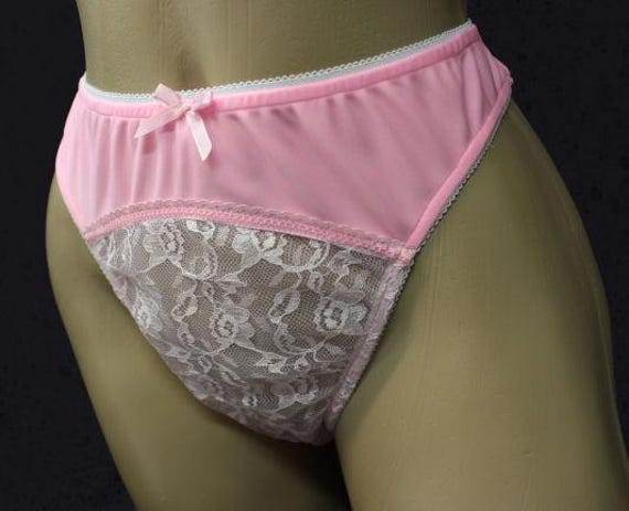 Adult Sissy Pink Spandex & Lace wide thong Panties for men - Cross Dresser - Briefs