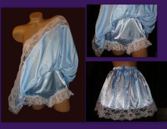 Silky Satin Adult Sissy Skirted Panties with lots of lace and open slit option