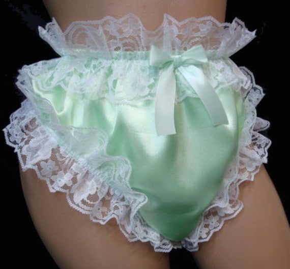 Adult sissy baby Satin Panties with Leg & Waist Lace - custom made to your measurements