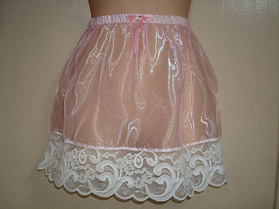 Adult Sissy Pink SHINY SILK GLASS - Slip Skirt 16" Long