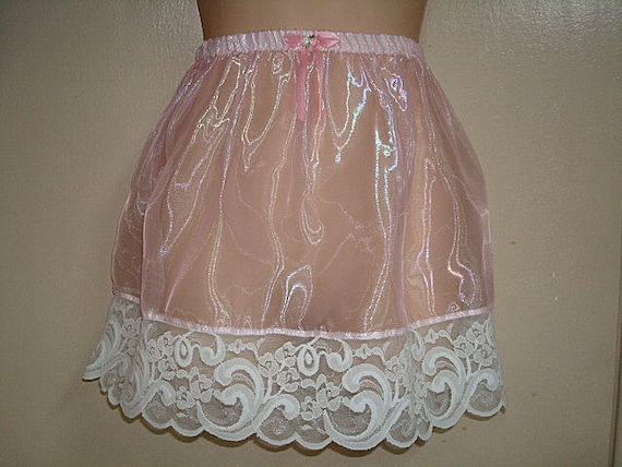 Adult Sissy Pink SHINY SILK GLASS - Slip Skirt 16" Long