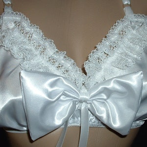 WHITE Satin Large Bow Adult Sissy Training Bra for men - Cross dresser Cosplay