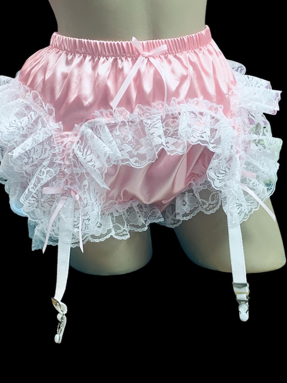 Double Layer SATIN Adult Sissy 4 Strap Garter Belt