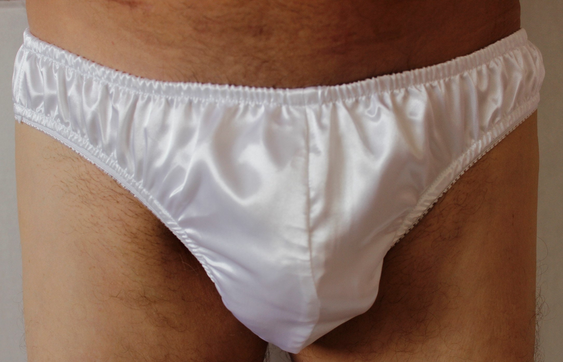 WHITE - Adult sissy DOUBLE LAYER Satin Low Rise Panties Custom made  specially made for men